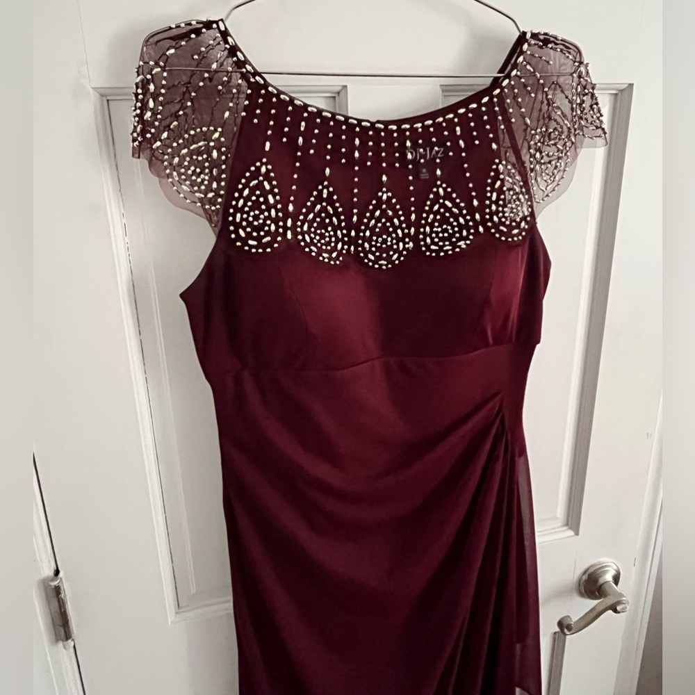 Beaded Burgundy Evening Gown